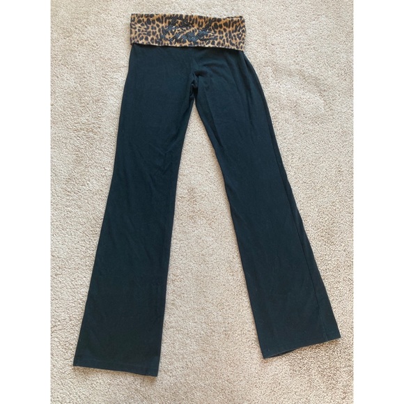 Victoria Secret Pink Fold Over Cheetah Bling Yoga Pants - Picture 7 of 8